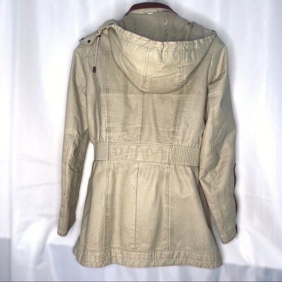 DANIER LEATHER CREAM BROWN HOODED WOMAN JACKET ELASTIC WAISTBAND SIZE ME… - Picture 3 of 15